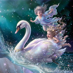 Beautiful Swan with Kids (Zodiac110)